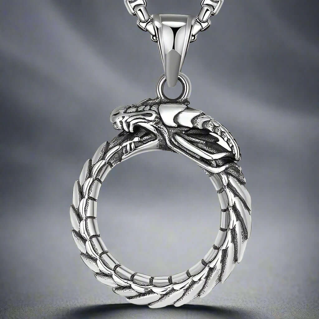 THE MEN THING SS Pendant/ Necklace GLUTTONOUS SNAKE - Pure Titanium Steel Pendant with 24inch Round Box Chain for Men & Boys