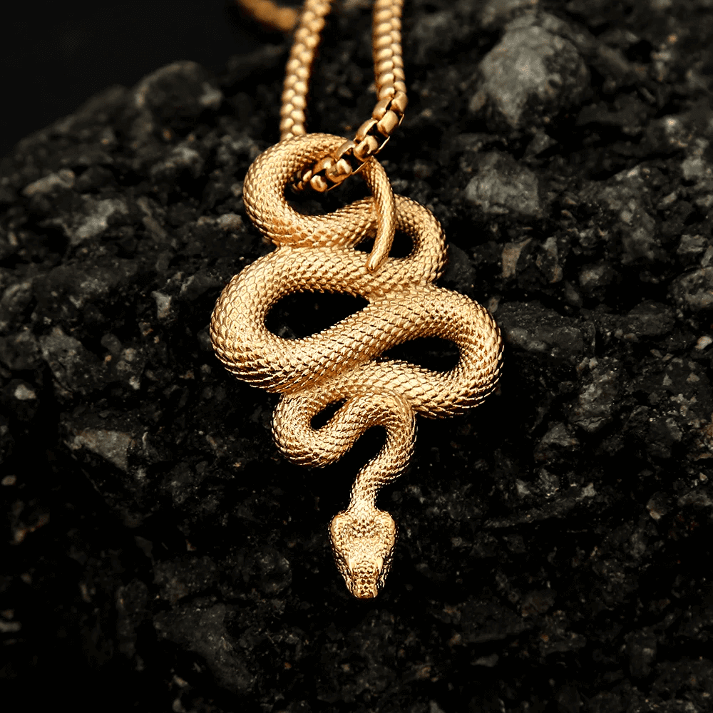 THE MEN THING SS Pendant/ Necklace GOLD GUARDIAN SNAKE - Pure Titanium Steel Pendant with 24inch Round Box Chain for Men & Boys