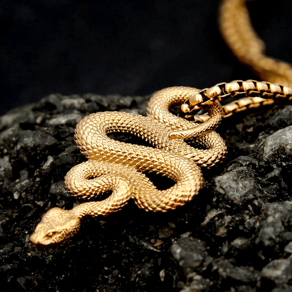 THE MEN THING SS Pendant/ Necklace GOLD GUARDIAN SNAKE - Pure Titanium Steel Pendant with 24inch Round Box Chain for Men & Boys