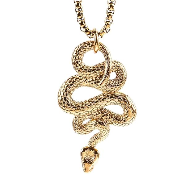 THE MEN THING SS Pendant/ Necklace GOLD GUARDIAN SNAKE - Pure Titanium Steel Pendant with 24inch Round Box Chain for Men & Boys