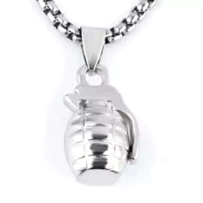 THE MEN THING SS Pendant/ Necklace GRENADE - Alloy Pendant with Pure Stainless Steel 24inch Round Box Chain, American trending Style for Men & Boy