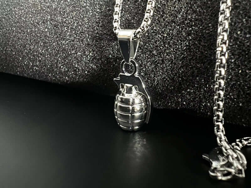 THE MEN THING SS Pendant/ Necklace GRENADE - Alloy Pendant with Pure Stainless Steel 24inch Round Box Chain, American trending Style for Men & Boy