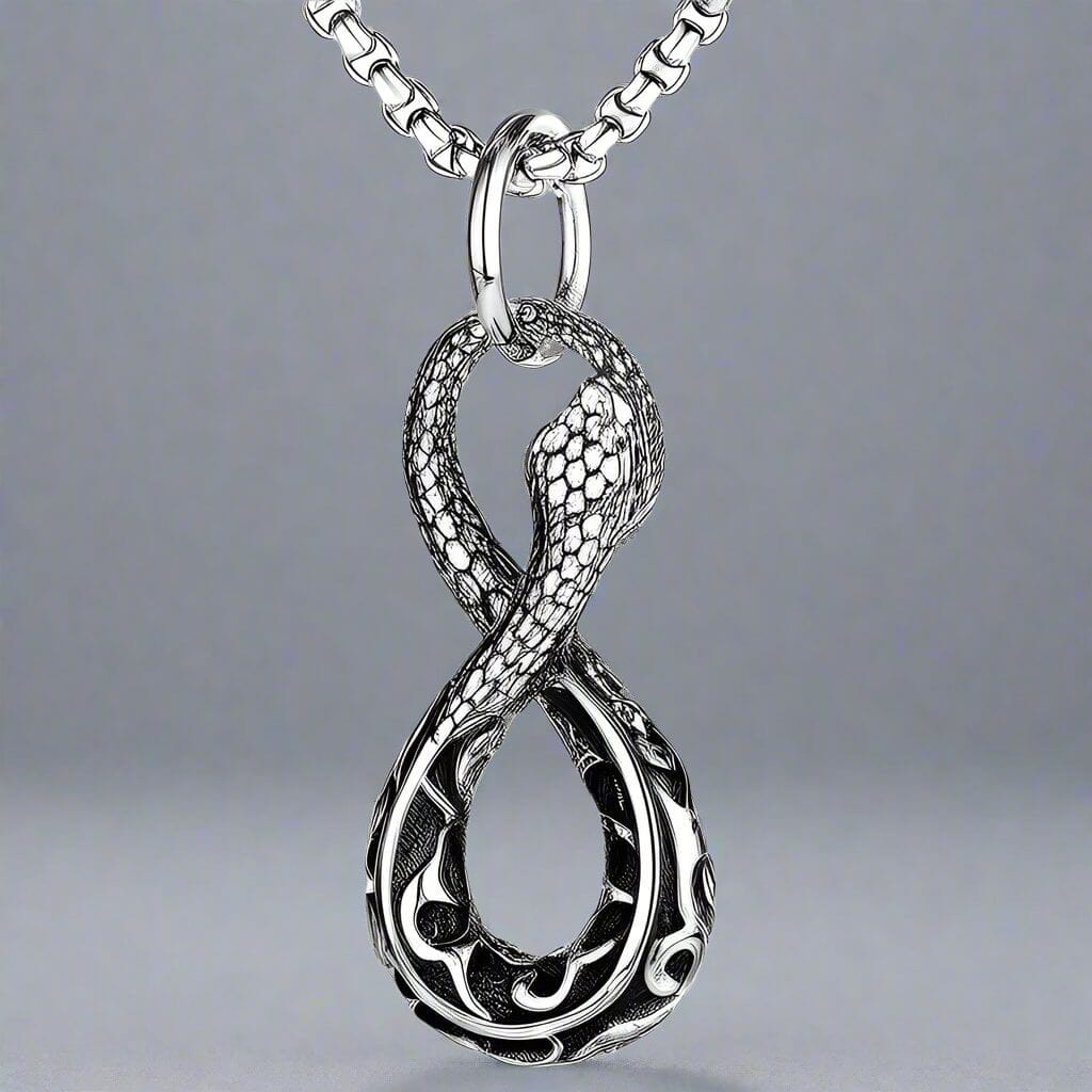 THE MEN THING SS Pendant/ Necklace INFINITY SNAKE - Alloy Pendant with Pure Stainless Steel 24inch Round Box Chain, European trending Style for Men & Boy