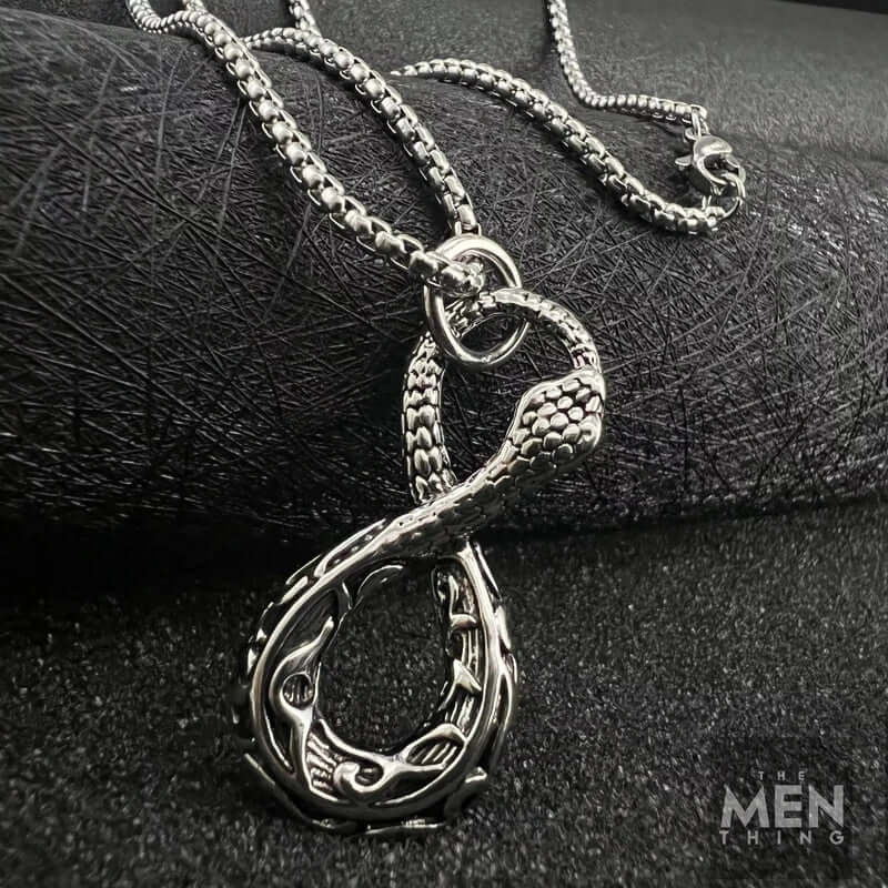 THE MEN THING SS Pendant/ Necklace INFINITY SNAKE - Alloy Pendant with Pure Stainless Steel 24inch Round Box Chain, European trending Style for Men & Boy
