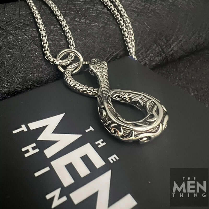 THE MEN THING SS Pendant/ Necklace INFINITY SNAKE - Alloy Pendant with Pure Stainless Steel 24inch Round Box Chain, European trending Style for Men & Boy
