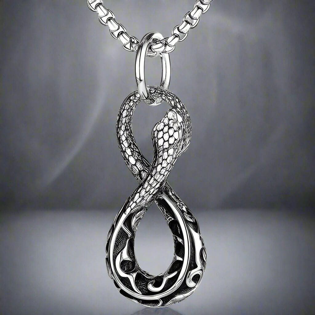 THE MEN THING SS Pendant/ Necklace INFINITY SNAKE - Titanium Steel Snake Pendant with 24inch Round Box Chain for Men & Boys