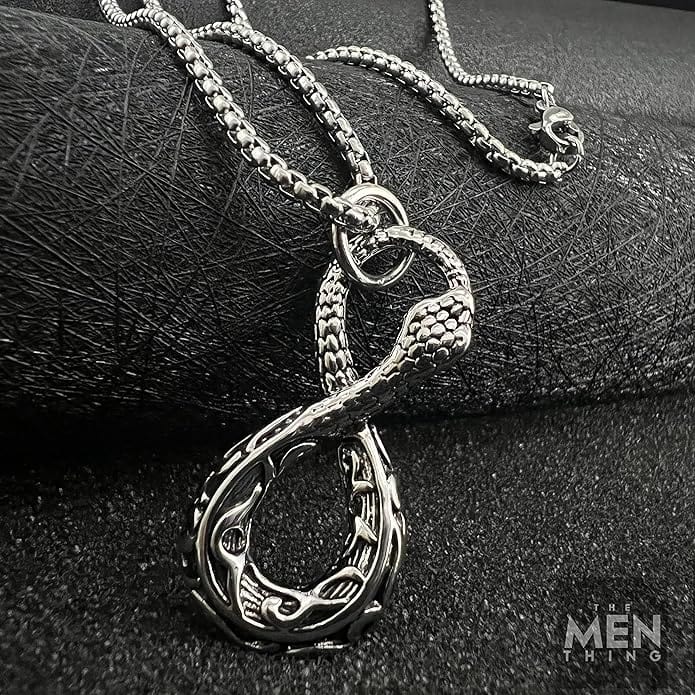 THE MEN THING SS Pendant/ Necklace INFINITY SNAKE - Titanium Steel Snake Pendant with 24inch Round Box Chain for Men & Boys