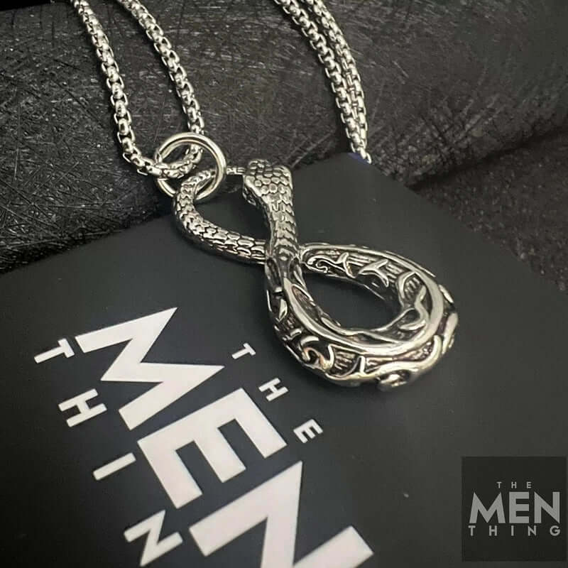 THE MEN THING SS Pendant/ Necklace INFINITY SNAKE - Titanium Steel Snake Pendant with 24inch Round Box Chain for Men & Boys