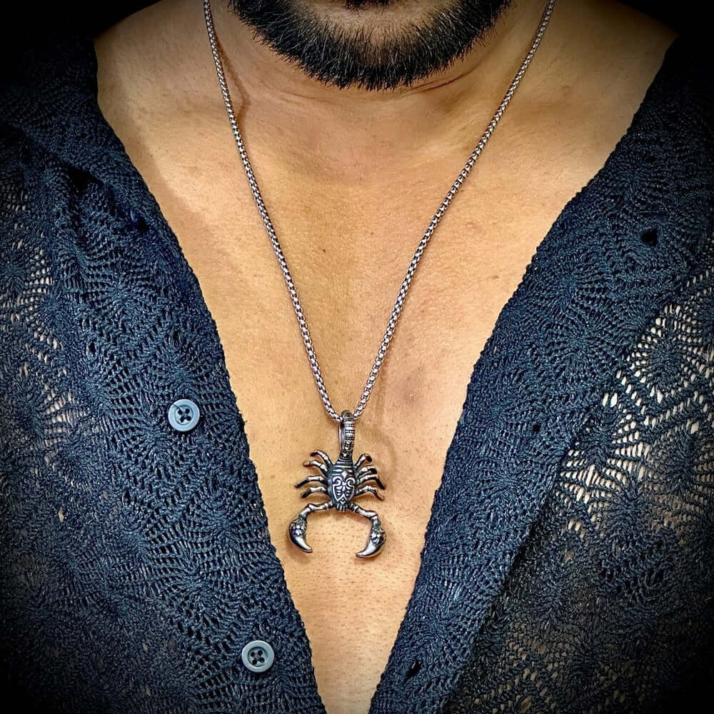 THE MEN THING SS Pendant/ Necklace KINGSCORP (T) - Pure Titanium Steel Scorpion Pendant with Stainless Steel 24inch Round Box Chain, European trending Style for Men & Boy