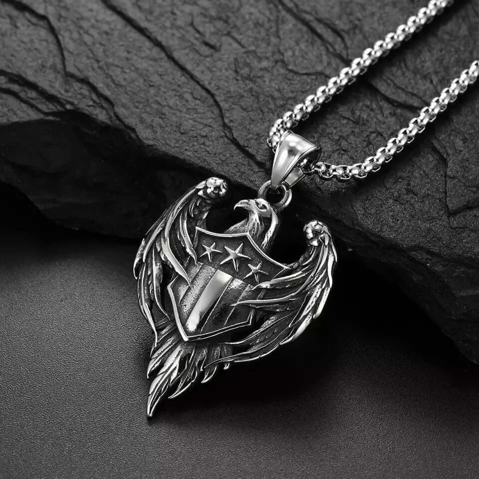 THE MEN THING SS Pendant/ Necklace LIBERTY WINGS - Alloy The Eagle Pendant with Stainless Steel 24inch Round Box Chain, European trending for Men & Boy