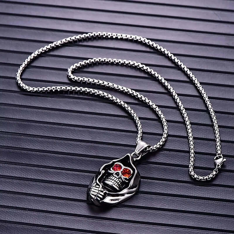 THE MEN THING SS Pendant/ Necklace MASKED VAMPIRE SKULL (RED STONE) - Alloy Pendant with Stainless Steel 24inch Round Box Chain, American trending Style for Men & Boy