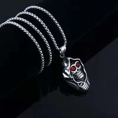 THE MEN THING SS Pendant/ Necklace MASKED VAMPIRE SKULL (RED STONE) - Alloy Pendant with Stainless Steel 24inch Round Box Chain, American trending Style for Men & Boy