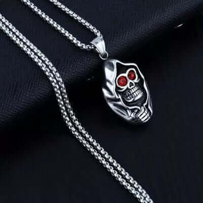THE MEN THING SS Pendant/ Necklace MASKED VAMPIRE SKULL (RED STONE) - Alloy Pendant with Stainless Steel 24inch Round Box Chain, American trending Style for Men & Boy