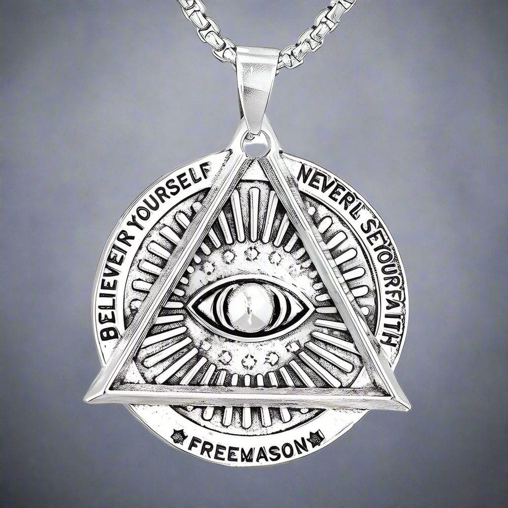 THE MEN THING SS Pendant/ Necklace MASONIC EYE - Alloy Pendant with Pure Stainless Steel Round Box Chain, European trending Style for Men & Boys (24 inch)
