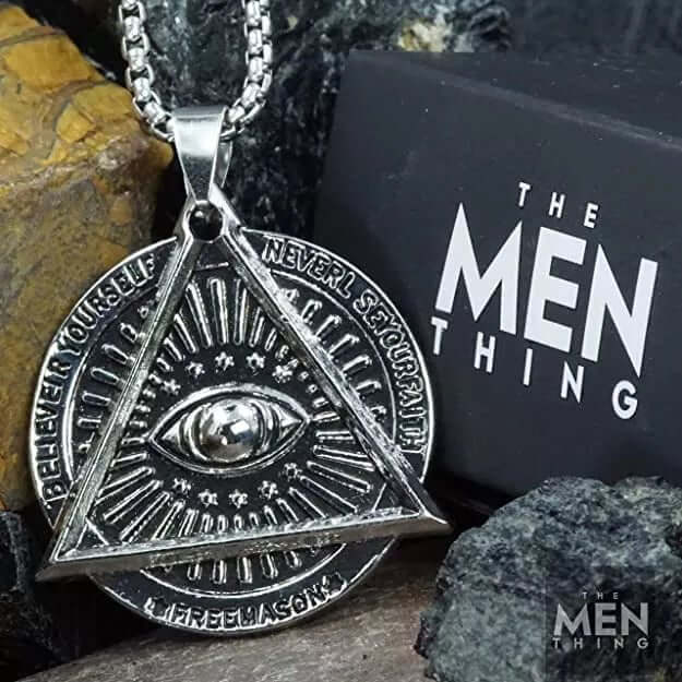 THE MEN THING SS Pendant/ Necklace MASONIC EYE - Alloy Pendant with Pure Stainless Steel Round Box Chain, European trending Style for Men & Boys (24 inch)