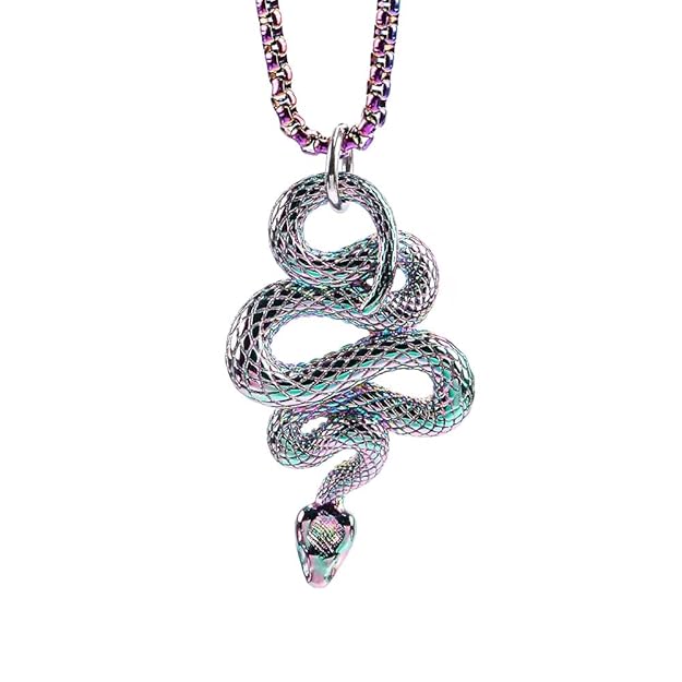 THE MEN THING SS Pendant/ Necklace MULTI COLOR GUARDIAN SNAKE - Pure Titanium Steel Pendant with 24inch Round Box Chain for Men & Boys