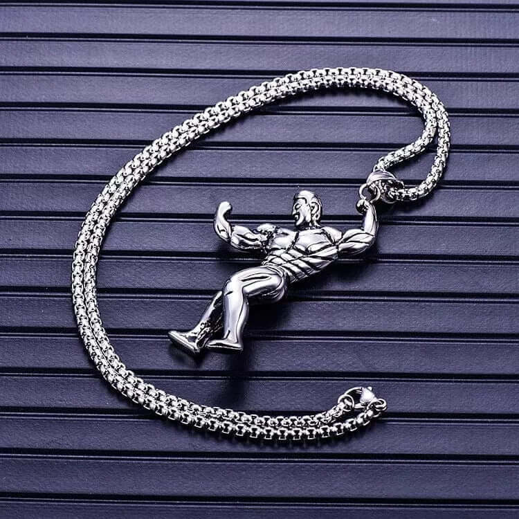 THE MEN THING SS Pendant/ Necklace MUSCULAR FIT - Alloy Fitness Pendant with Stainless Steel 24inch Round Box Chain, American trending Style for Men & Boy