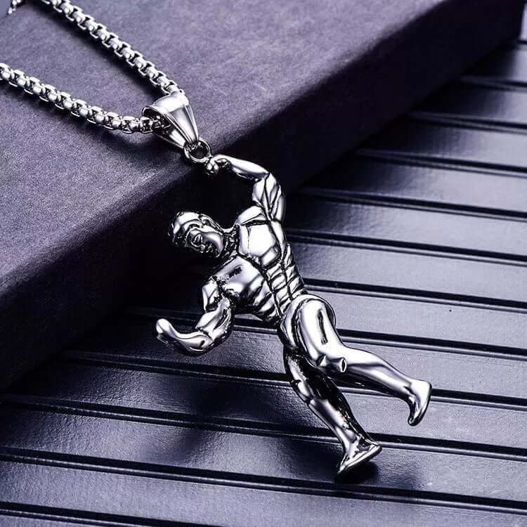 THE MEN THING SS Pendant/ Necklace MUSCULAR FIT - Alloy Fitness Pendant with Stainless Steel 24inch Round Box Chain, American trending Style for Men & Boy