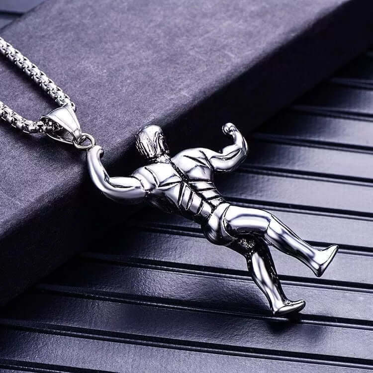 THE MEN THING SS Pendant/ Necklace MUSCULAR FIT - Alloy Fitness Pendant with Stainless Steel 24inch Round Box Chain, American trending Style for Men & Boy