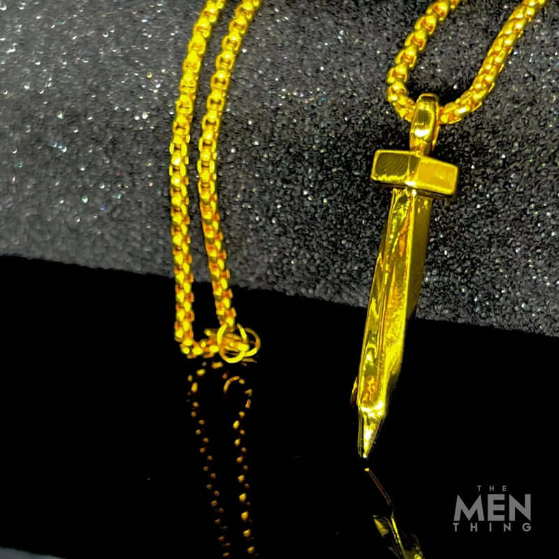 THE MEN THING SS Pendant/ Necklace NAILED IT (Gold Tone) - Alloy Pendant with Pure Stainless Steel 24inch Round Box Chain, European trending Style for Men & Boy