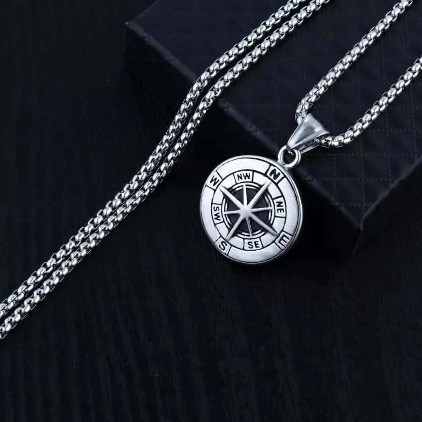 THE MEN THING SS Pendant/ Necklace NAVIGATOR - Alloy Compass Pendant with Pure Stainless Steel 24inch Round Box Chain, American trending Style for Men & Boy