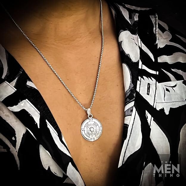 THE MEN THING SS Pendant/ Necklace NAVIGATOR - Alloy Compass Pendant with Pure Stainless Steel 24inch Round Box Chain, American trending Style for Men & Boy