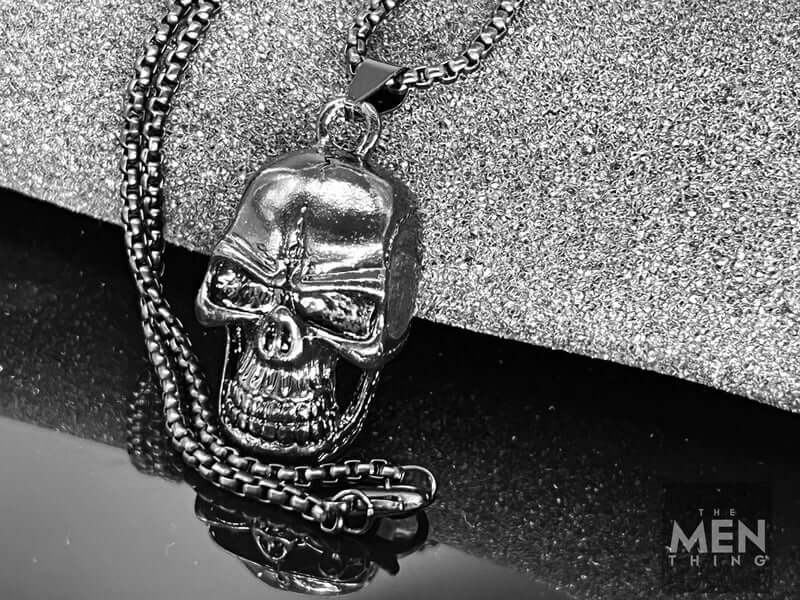 THE MEN THING SS Pendant/ Necklace NIGHT SKULL (BLACK) - Alloy Pendant with Pure Stainless Steel 24inch Round Box Chain, European trending Style for Men & Boy