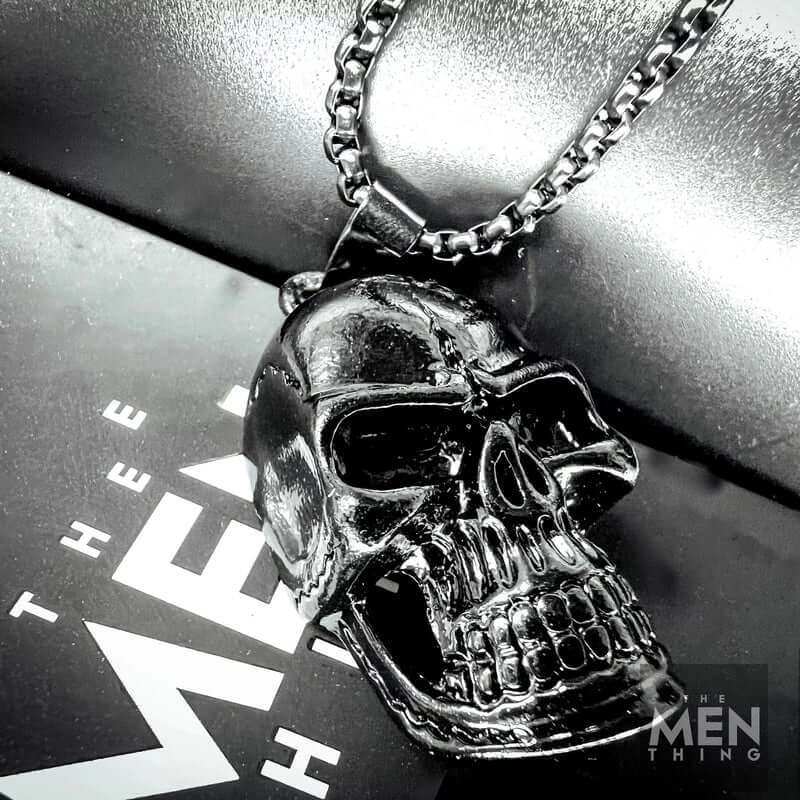 THE MEN THING SS Pendant/ Necklace NIGHT SKULL (BLACK) - Alloy Pendant with Pure Stainless Steel 24inch Round Box Chain, European trending Style for Men & Boy