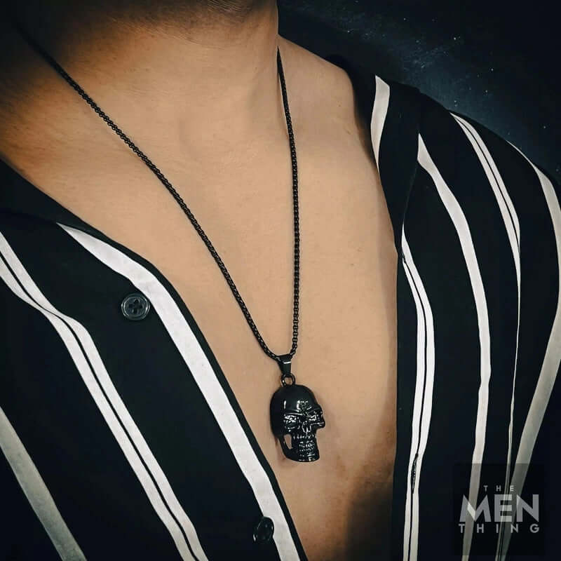 THE MEN THING SS Pendant/ Necklace NIGHT SKULL (BLACK) - Alloy Pendant with Pure Stainless Steel 24inch Round Box Chain, European trending Style for Men & Boy