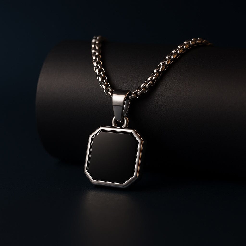 THE MEN THING SS Pendant/ Necklace OCTAGON GEO (T) - Pure Titanium Steel Pendant with Stainless Steel 24inch Round Box Chain, European trending Style for Men & Boy
