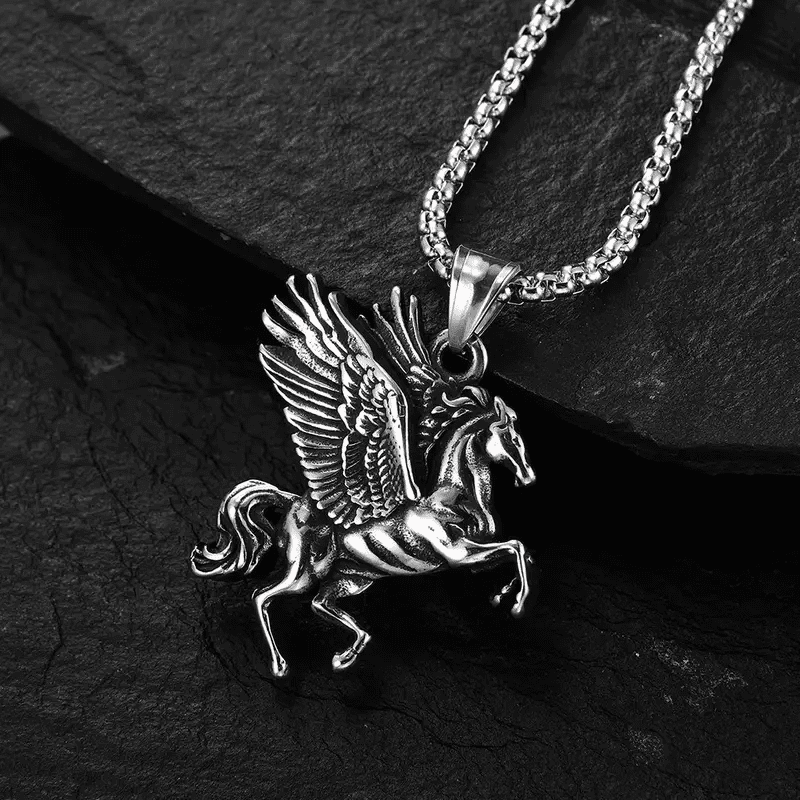 THE MEN THING SS Pendant/ Necklace PEGASUS (T) - Pure Stainless Steel Pendant with Pure Stainless Steel 24inch Round Box Chain for Men, European trending Style for Men & Boy