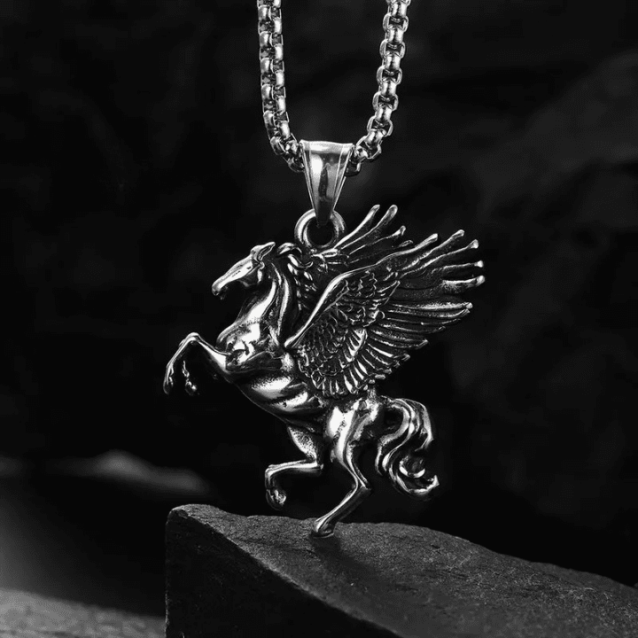 THE MEN THING SS Pendant/ Necklace PEGASUS (T) - Pure Stainless Steel Pendant with Pure Stainless Steel 24inch Round Box Chain for Men, European trending Style for Men & Boy