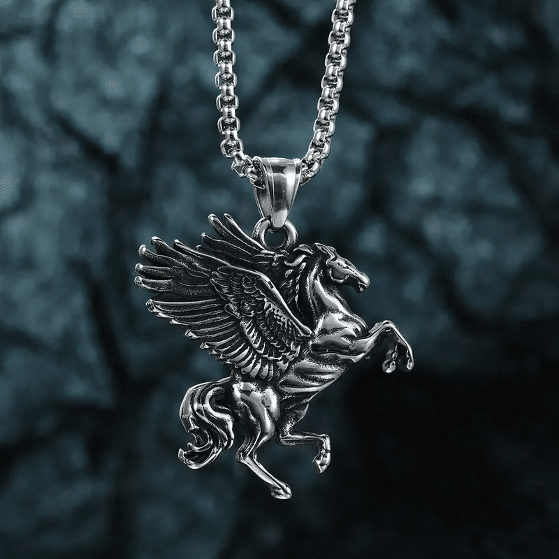 THE MEN THING SS Pendant/ Necklace PEGASUS (T) - Pure Stainless Steel Pendant with Pure Stainless Steel 24inch Round Box Chain for Men, European trending Style for Men & Boy