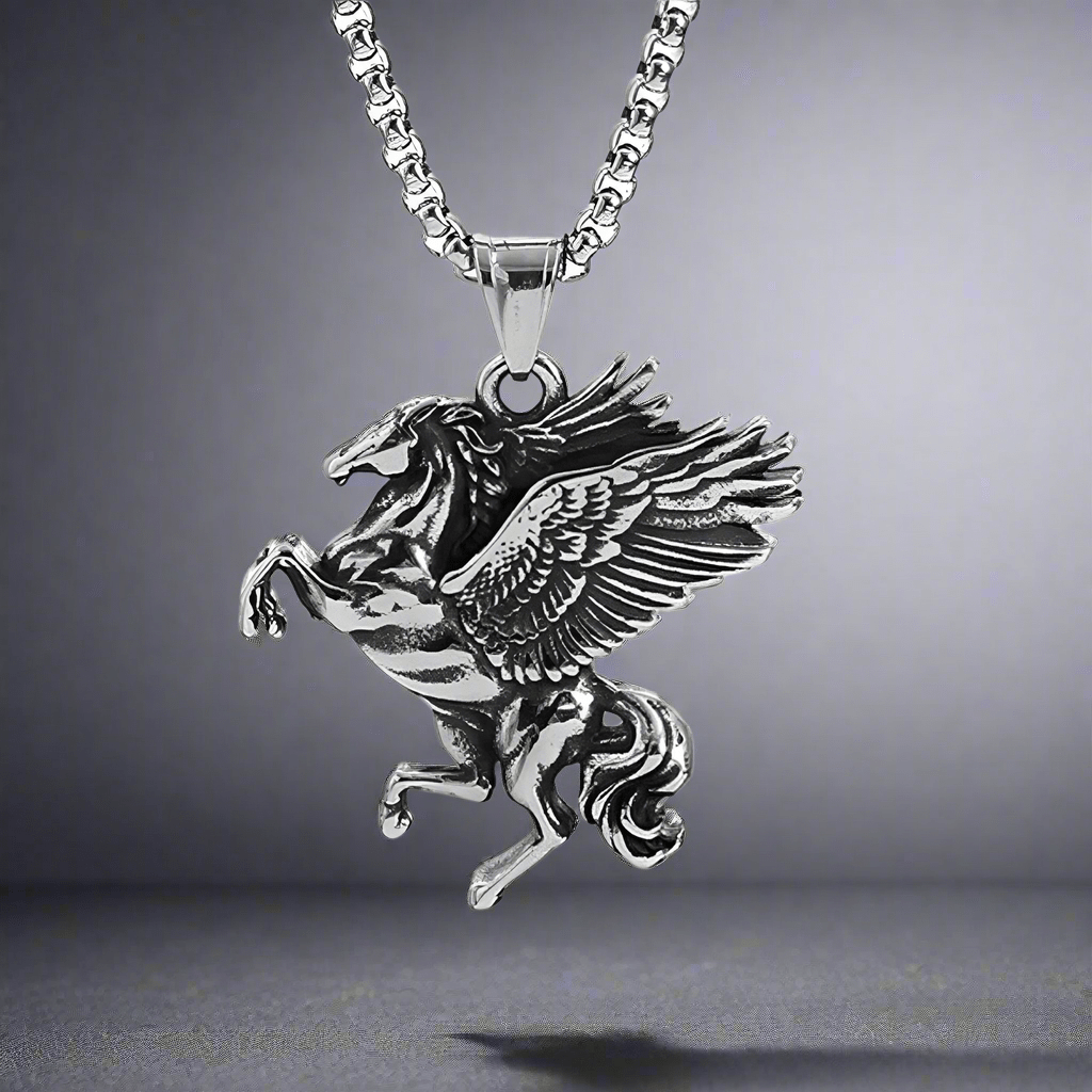 THE MEN THING SS Pendant/ Necklace PEGASUS (T) - Pure Stainless Steel Pendant with Pure Stainless Steel 24inch Round Box Chain for Men, European trending Style for Men & Boy