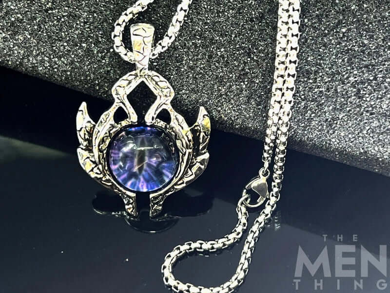 THE MEN THING SS Pendant/ Necklace PURPLE-EYE - Alloy Pendant with Stainless Steel 24inch Round Box Chain for Men & Boy