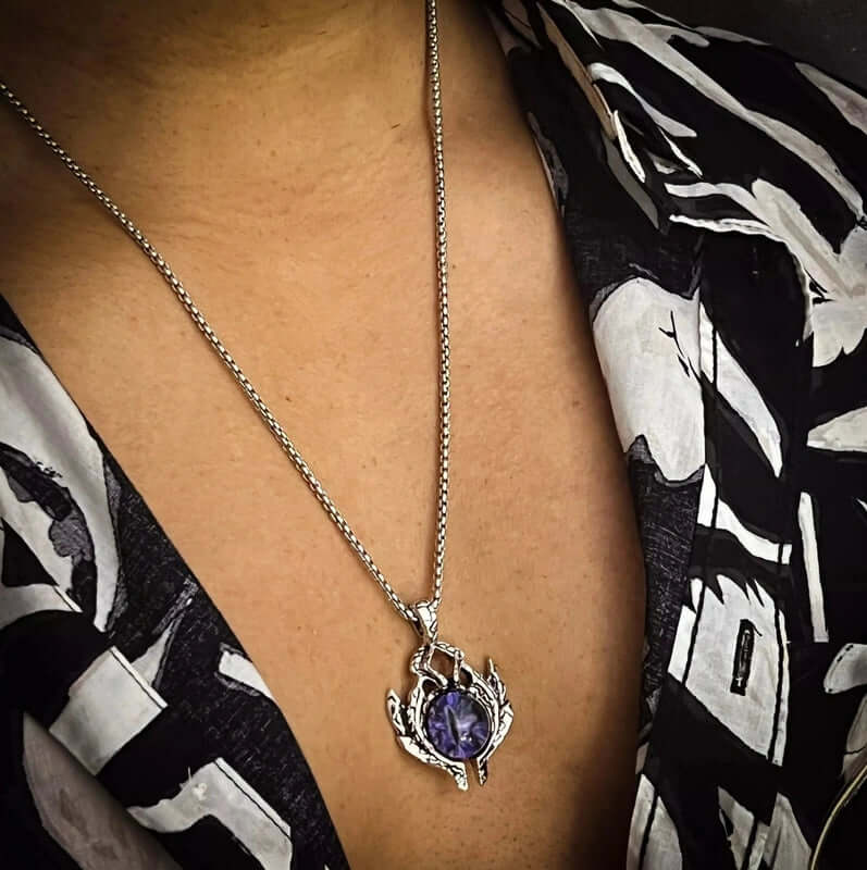THE MEN THING SS Pendant/ Necklace PURPLE-EYE - Alloy Pendant with Stainless Steel 24inch Round Box Chain for Men & Boy