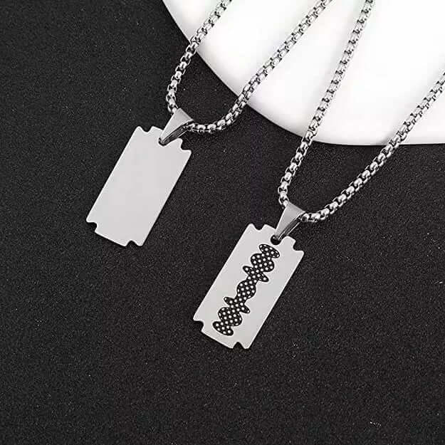 THE MEN THING SS Pendant/ Necklace RAZOR BLADE - Pure Titanium Steel Pendant with 24inch Round Box Chain for Men & Boys