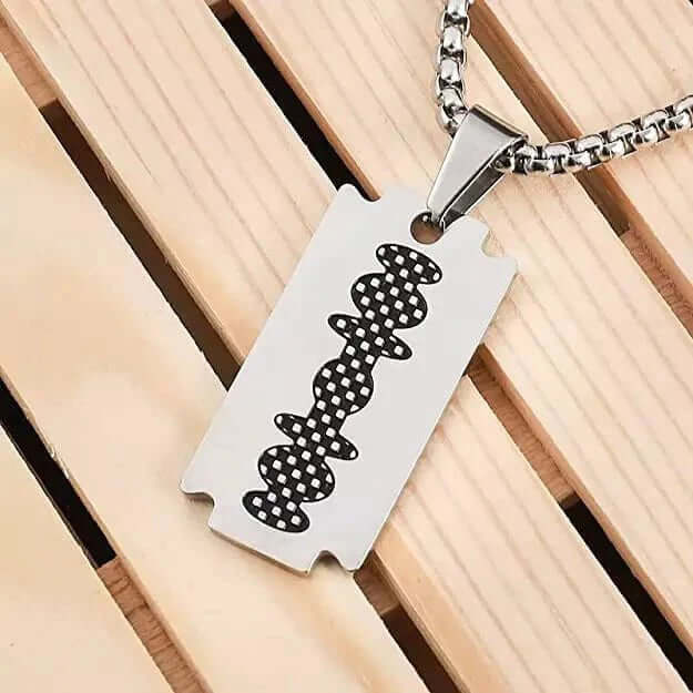 THE MEN THING SS Pendant/ Necklace RAZOR BLADE - Pure Titanium Steel Pendant with 24inch Round Box Chain for Men & Boys