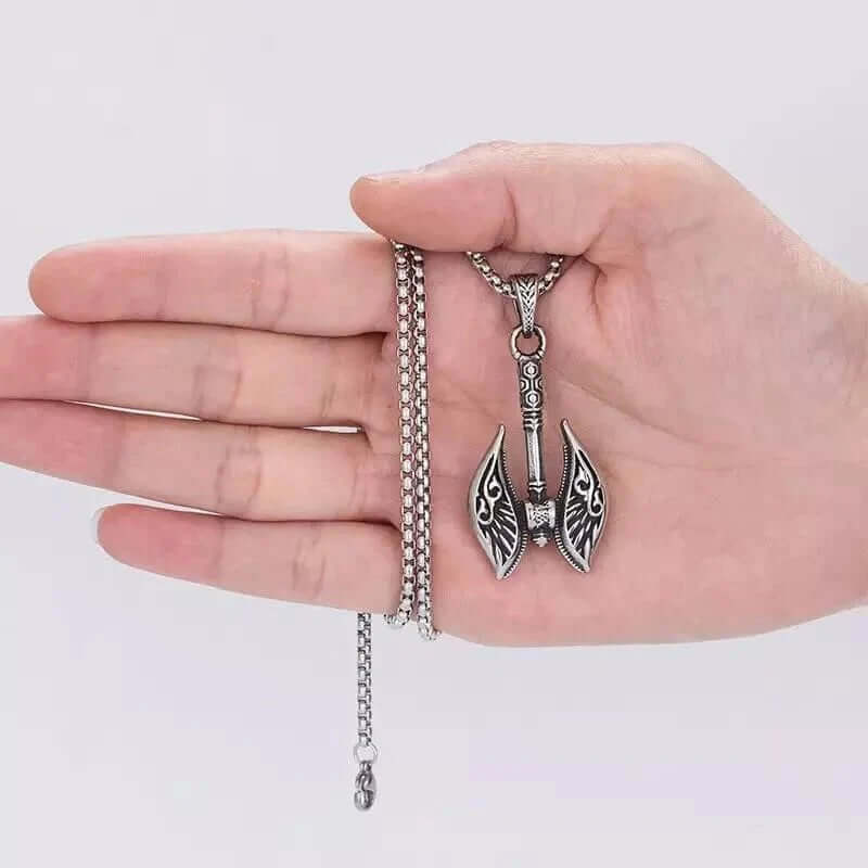 THE MEN THING SS Pendant/ Necklace REALM AXE - Alloy Patterned Axe Pendant with Pure Stainless Steel 24inch Round Box, European trending Style for Men & Boy