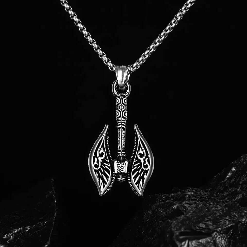 THE MEN THING SS Pendant/ Necklace REALM AXE - Alloy Patterned Axe Pendant with Pure Stainless Steel 24inch Round Box, European trending Style for Men & Boy
