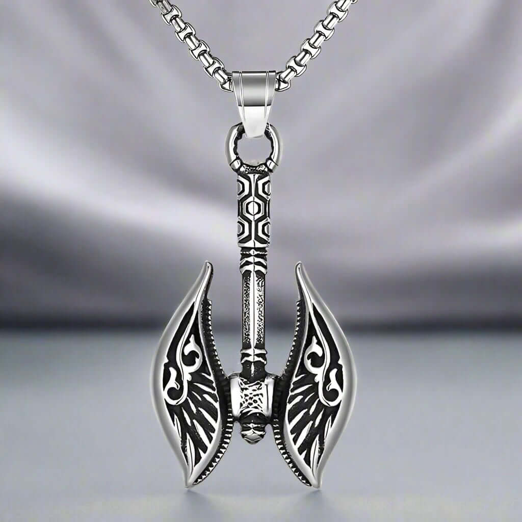 THE MEN THING SS Pendant/ Necklace REALM AXE - Alloy Patterned Axe Pendant with Pure Stainless Steel 24inch Round Box, European trending Style for Men & Boy