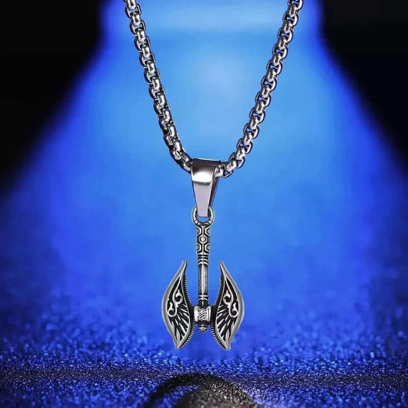 THE MEN THING SS Pendant/ Necklace REALM AXE - Alloy Patterned Axe Pendant with Pure Stainless Steel 24inch Round Box, European trending Style for Men & Boy