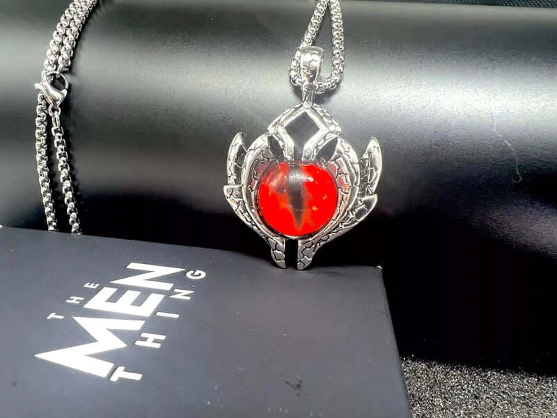 THE MEN THING SS Pendant/ Necklace RED-EYE PROTECT - Alloy Pendant with Pure Stainless Steel 24inch Round Box Chain for Men, European trending Style for Men & Boy
