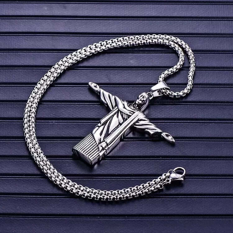 THE MEN THING SS Pendant/ Necklace REEDEMER - Alloy Jesus Pendant with Stainless Steel 24inch Round Box Chain, American trending Style for Men & Boy