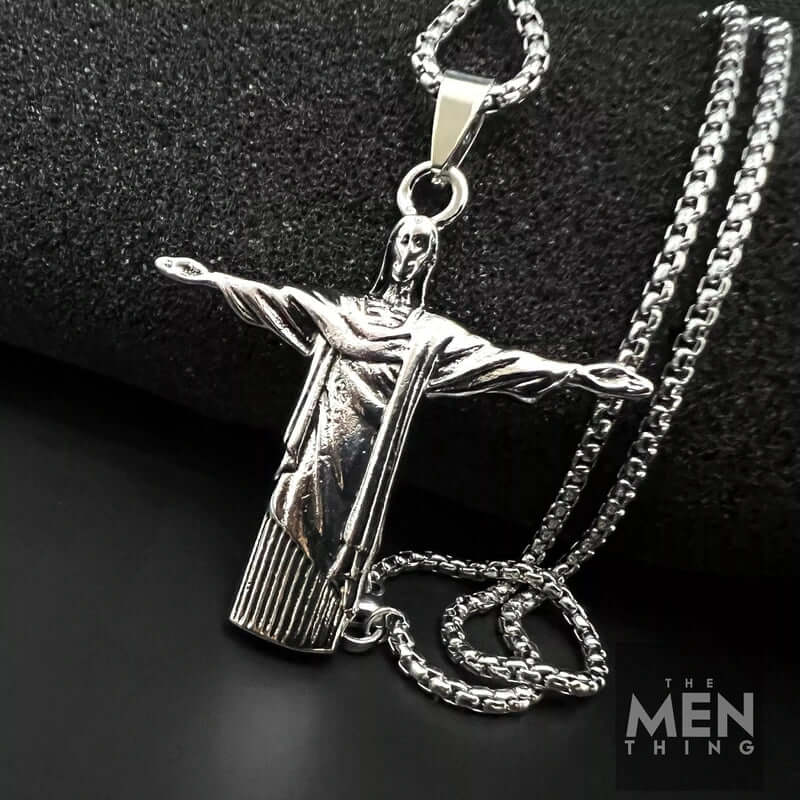 THE MEN THING SS Pendant/ Necklace REEDEMER - Alloy Jesus Pendant with Stainless Steel 24inch Round Box Chain, American trending Style for Men & Boy