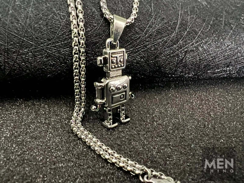 THE MEN THING SS Pendant/ Necklace ROBOT V2 - Alloy Pendant with Pure Stainless Steel 24inch Round Box Chain, European trending Style for Men & Boy