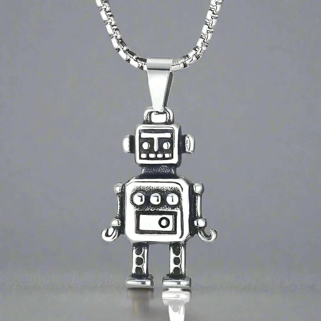 THE MEN THING SS Pendant/ Necklace ROBOT V2 - Alloy Pendant with Pure Stainless Steel 24inch Round Box Chain, European trending Style for Men & Boy