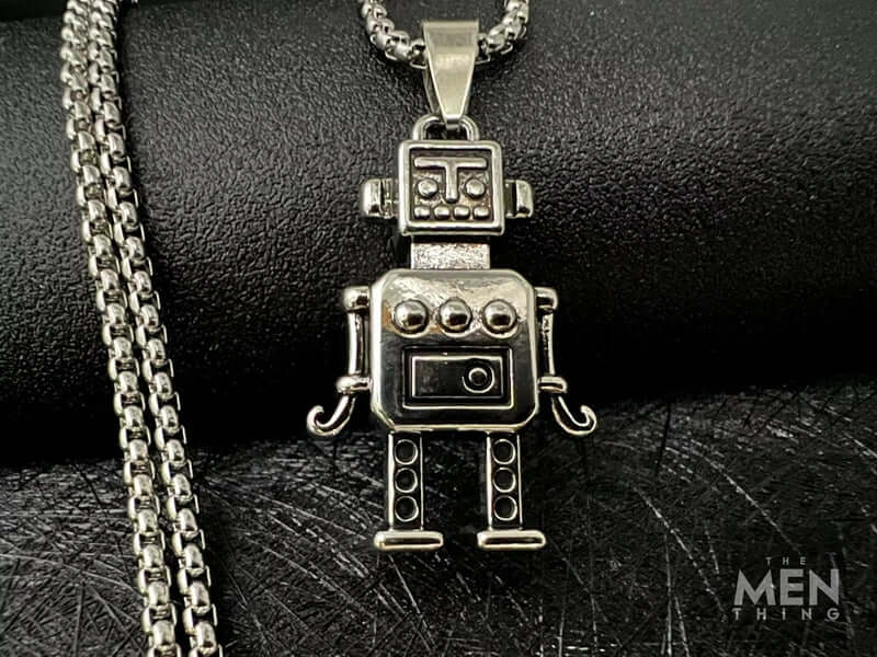 THE MEN THING SS Pendant/ Necklace ROBOT V2 - Alloy Pendant with Pure Stainless Steel 24inch Round Box Chain, European trending Style for Men & Boy