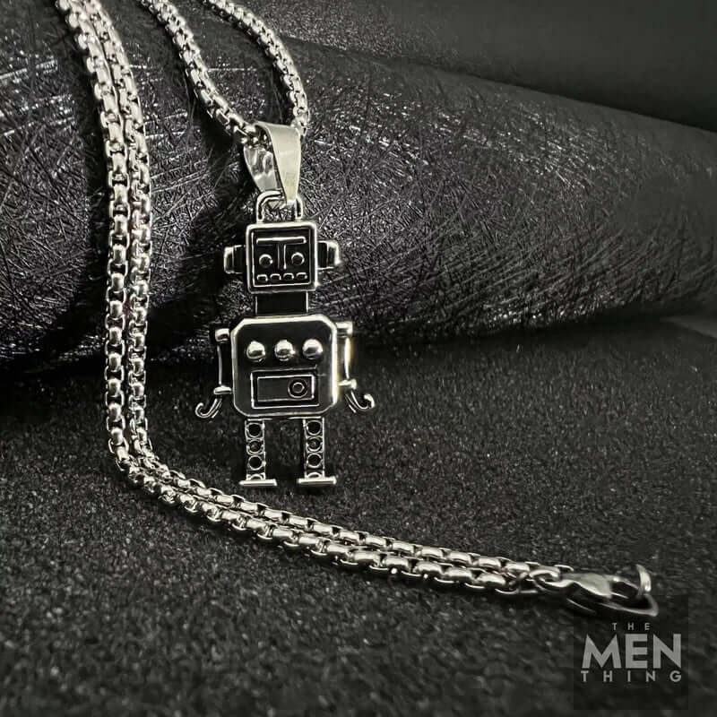 THE MEN THING SS Pendant/ Necklace ROBOT V2 - Alloy Pendant with Pure Stainless Steel 24inch Round Box Chain, European trending Style for Men & Boy