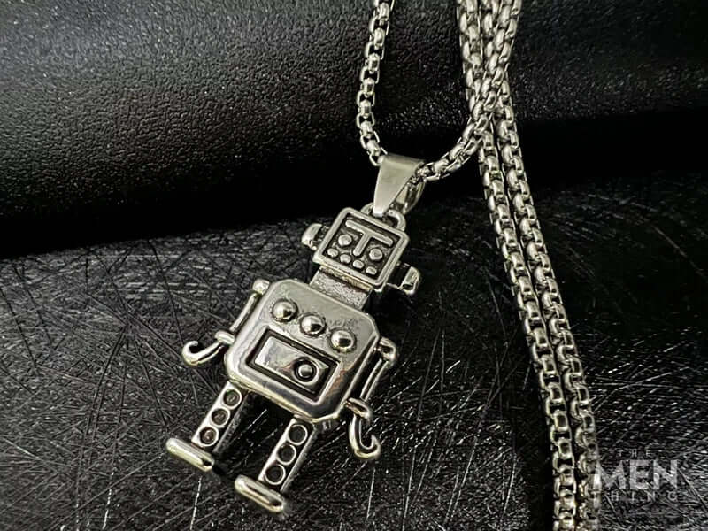 THE MEN THING SS Pendant/ Necklace ROBOT V2 - Alloy Pendant with Pure Stainless Steel 24inch Round Box Chain, European trending Style for Men & Boy